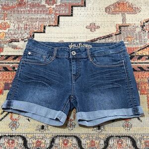 Wallflower Dark Blue Denim Roll-Cuff Shorts